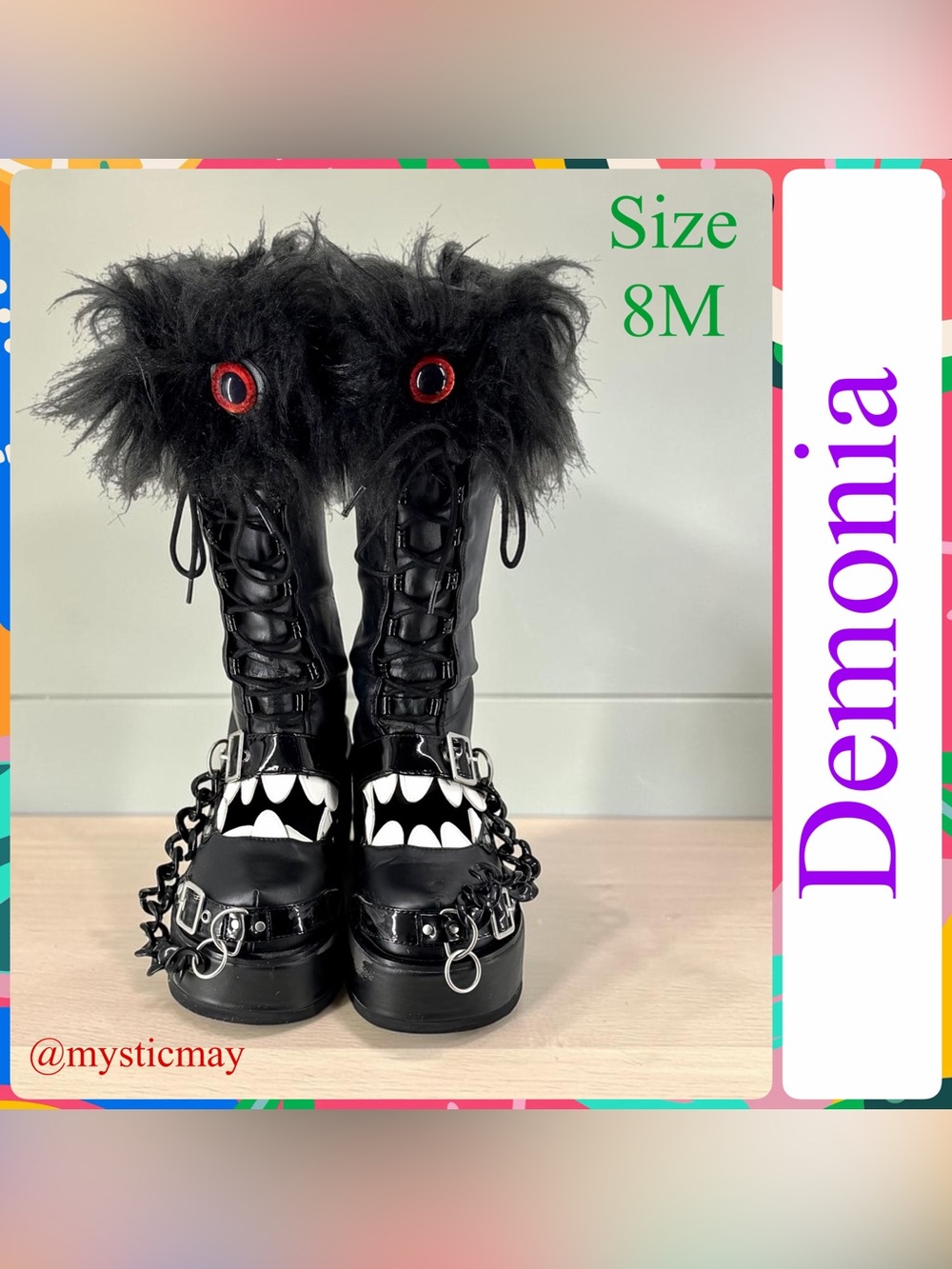 DEMONIA Black Vegan Leather DOLLY 130 KNEE HIGH MONSTER PLATFORM BOOTS Size 8 M